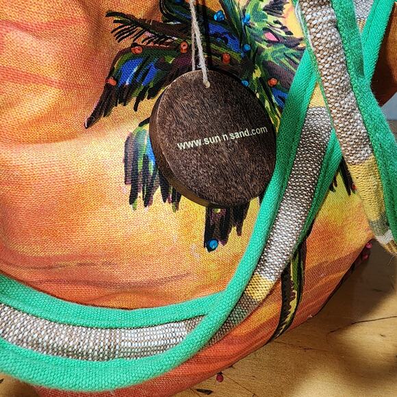 PAUL BRENT Sunset Palm Tree Sun n Sand and Beach Canvas Purse Shoulder Hand Bag - Picture 4 of 7